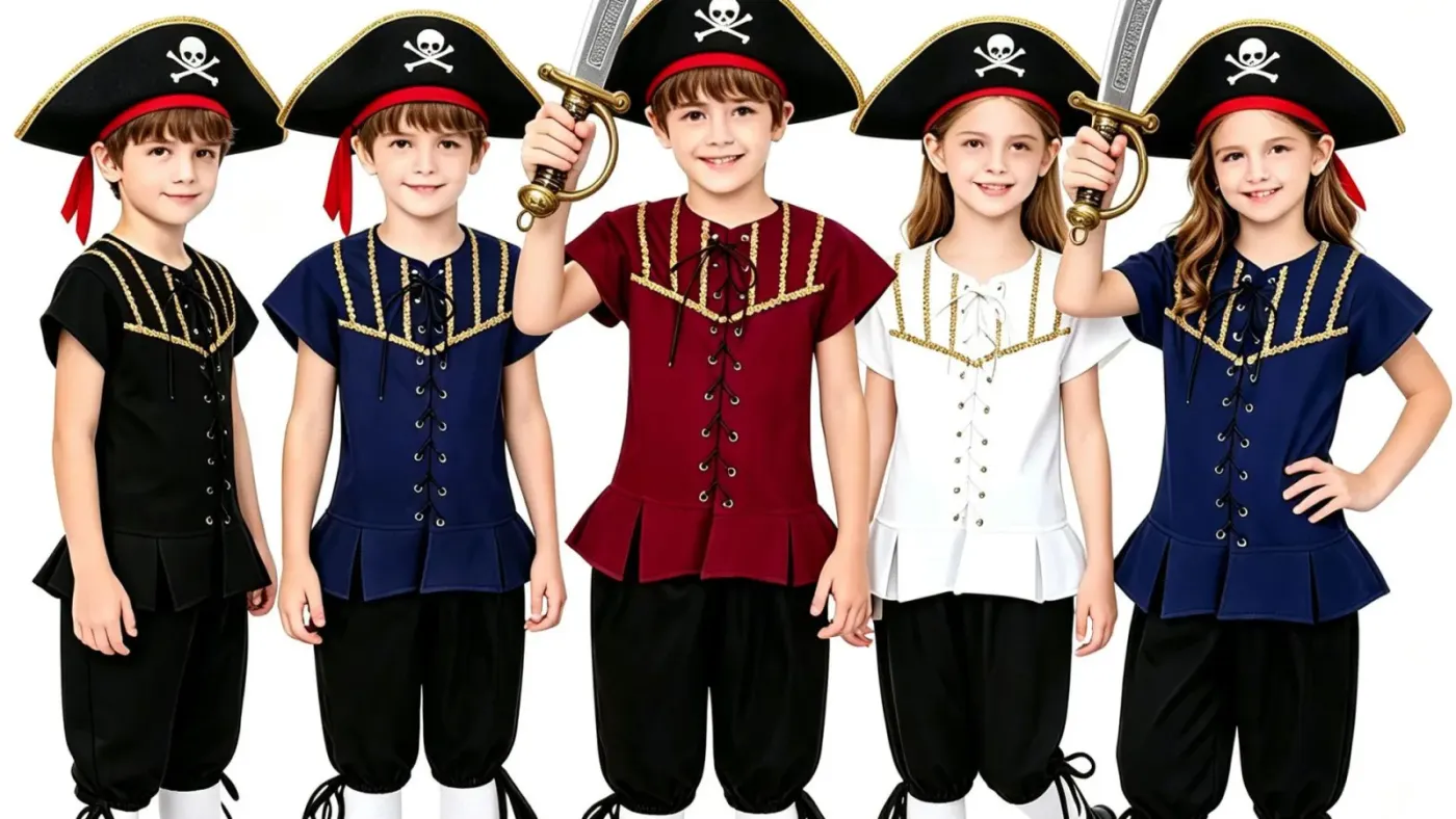 Piratenkapitän-Kostüme für Kinder: Hut, Weste und Hose