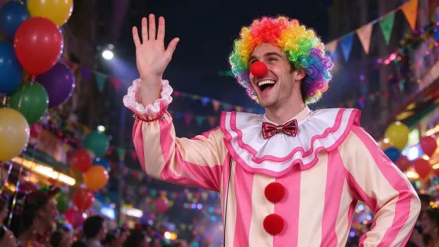 Pink and White Striped Clown Jumpsuits for Carnival Parades