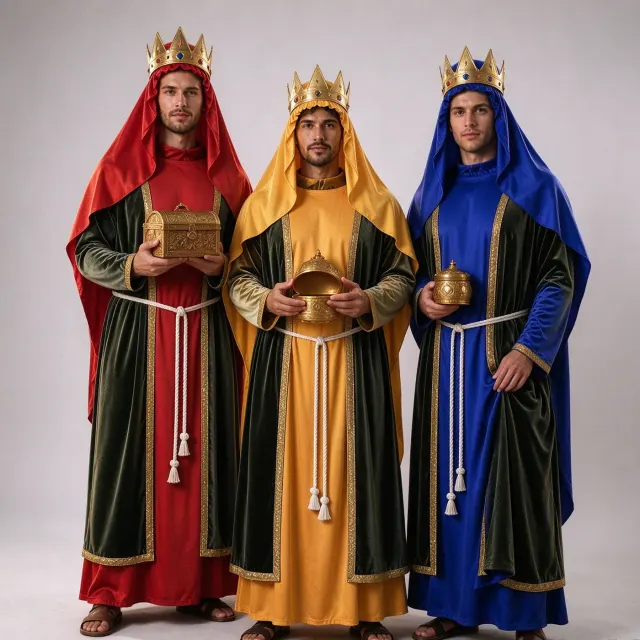 Costume médiéval unisexe pour adulte de roi ou prince avec longue cape, haut imprimé à manches longues et pantalon long, présenté en bleu.