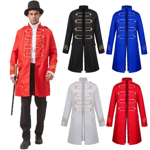 Adult unisex embroidered jacket in a medieval steampunk style, available in multiple colors for Halloween and stage costumes.