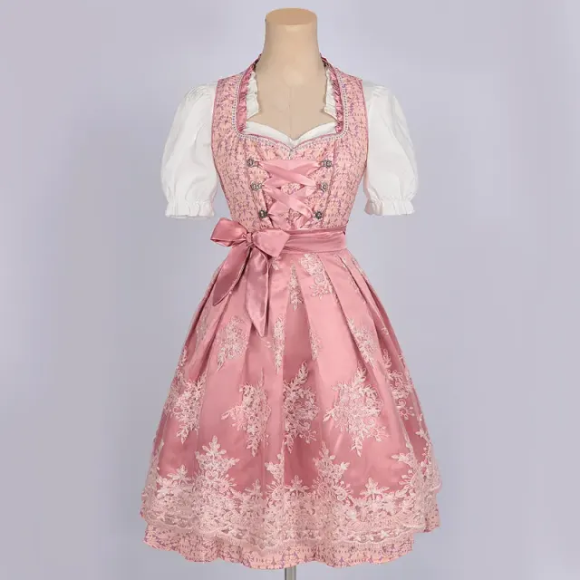 Damen-Oktoberfest-Magd-Kleid-Set mit bayerischem Print und Schnürung Detail 1