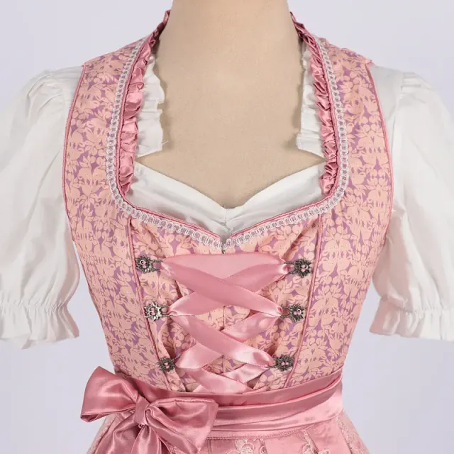 Damen-Oktoberfest-Magd-Kleid-Set mit bayerischem Print und Schnürung Detail 4