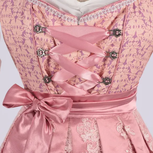 Damen-Oktoberfest-Magd-Kleid-Set mit bayerischem Print und Schnürung Detail 5