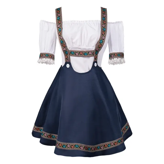 detalle de Conjunto de vestido de doncella para mujer con encaje y bloques de color para el festival de la cerveza 2