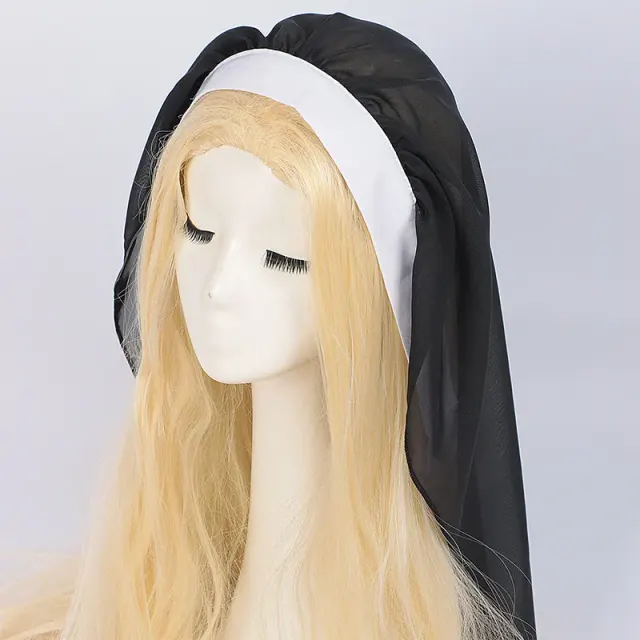 Women's Black Nun Cosplay Long-Sleeve Lace Dress Set detail 10