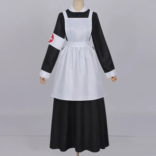 Costume cosplay d'infirmière noir et blanc, tenue de scène pour Halloween détail 1