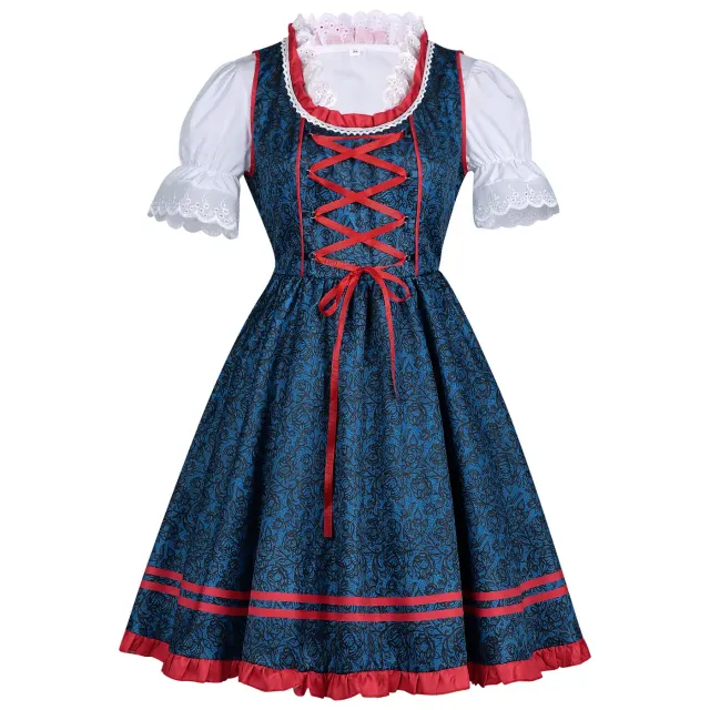 Women's Blue Bavarian Beer Maid Lolita Cosplay Dress with Apron detail 2
