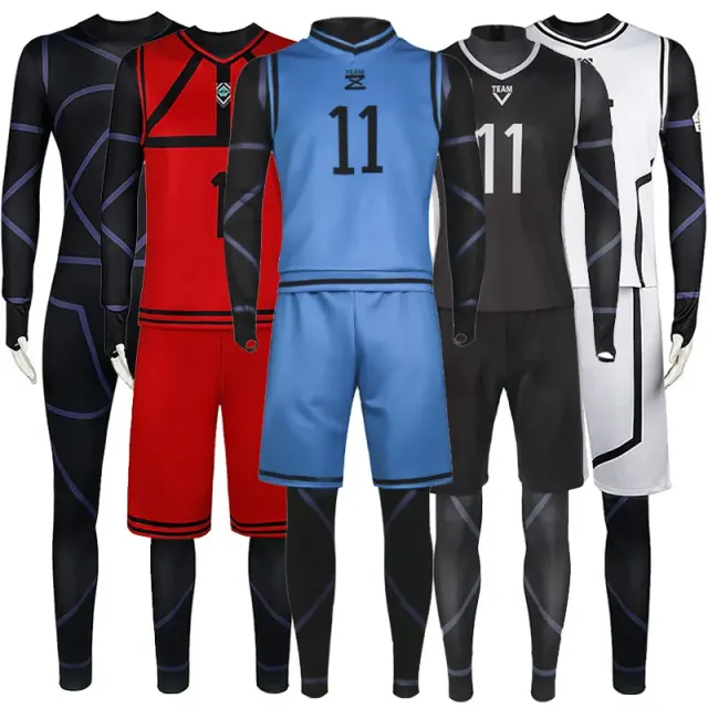 Blue Lock Anime-Cosplay-Basketballtrikot-Set in einer unisex Aufmachung für Conventions.