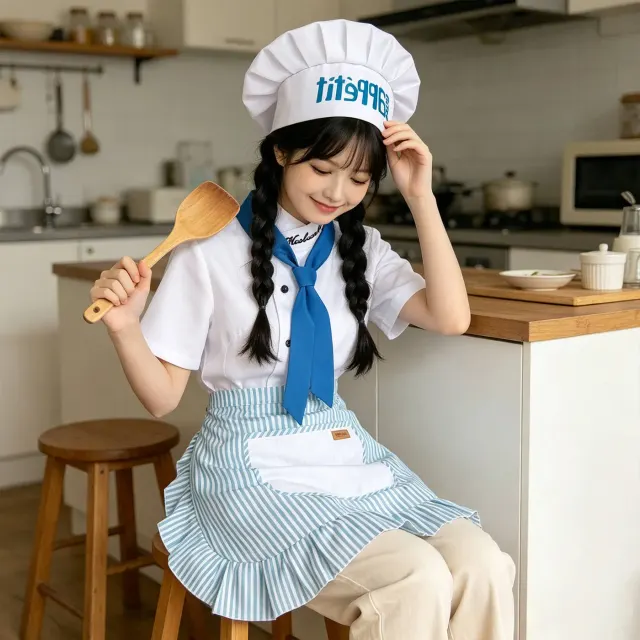 Ensemble tablier de chef rat cartoon mignon avec style cosplay Colette, présenté comme un ensemble complet.