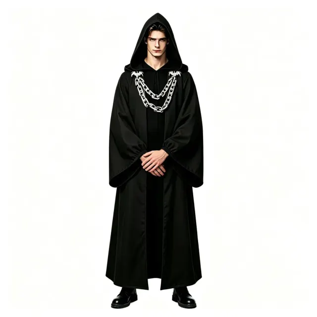 detalle de Conjunto de túnica oscura con capucha y cadenas para Halloween y cosplay medieval 1