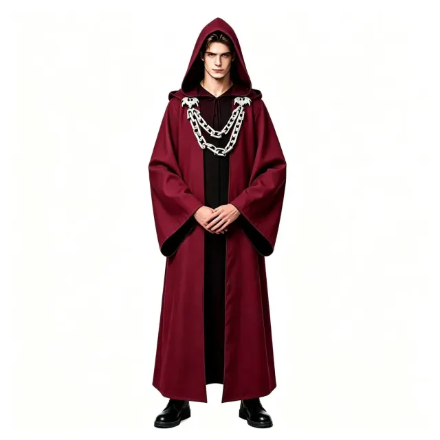 detalle de Conjunto de túnica oscura con capucha y cadenas para Halloween y cosplay medieval 4