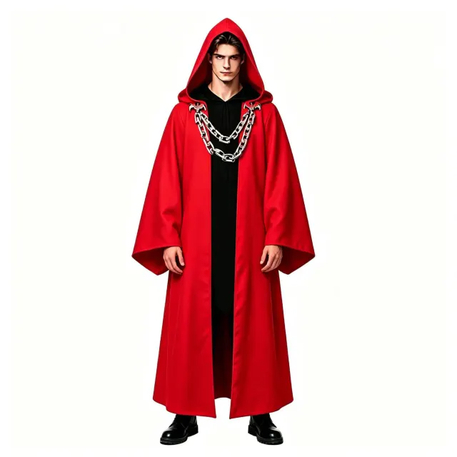 detalle de Conjunto de túnica oscura con capucha y cadenas para Halloween y cosplay medieval 6