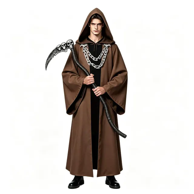 detalle de Conjunto de túnica oscura con capucha y cadenas para Halloween y cosplay medieval 10
