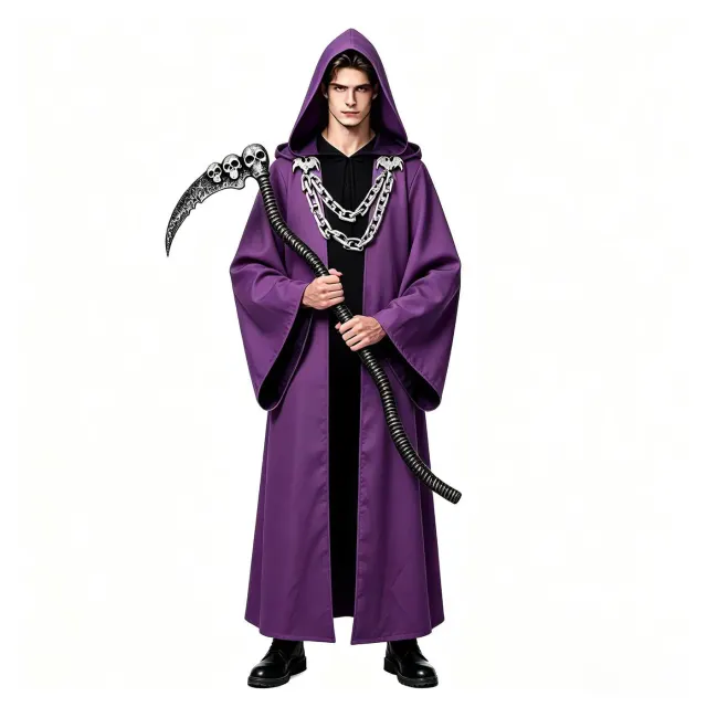 detalle de Conjunto de túnica oscura con capucha y cadenas para Halloween y cosplay medieval 11