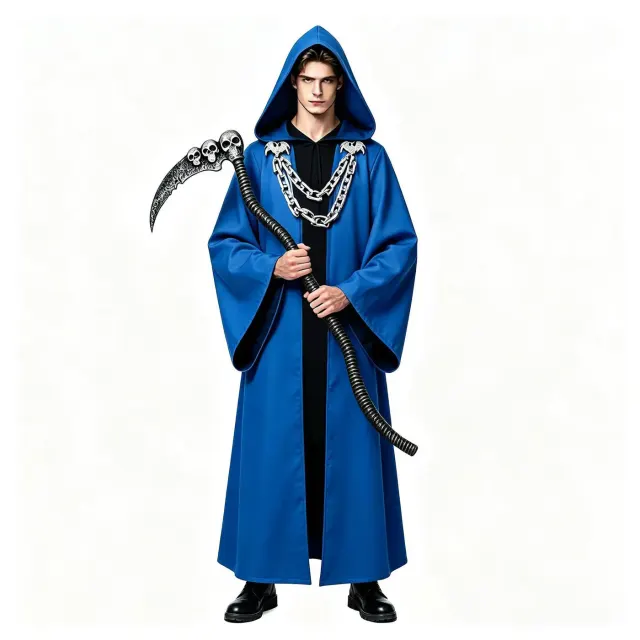 detalle de Conjunto de túnica oscura con capucha y cadenas para Halloween y cosplay medieval 13