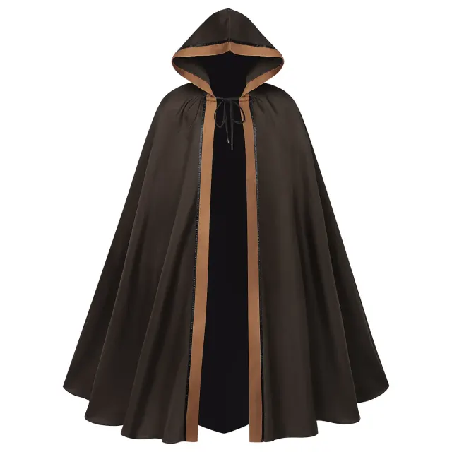 Dunkler Cosplay-Umhang mit Kapuze und Schnürung für Damen und Herren Detail 1