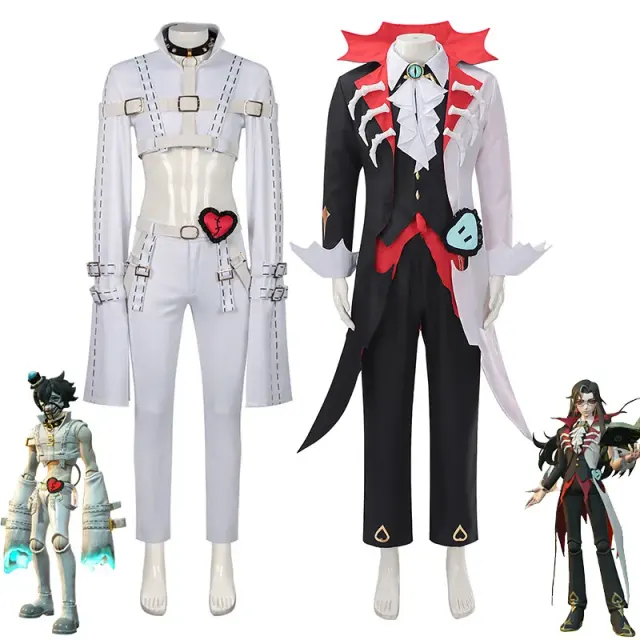 Vorderansicht des Escape from Horror Night Cosplay-Kostüm-Sets in den Raymond- und Liwen-Stilen für Kinder und Erwachsene.