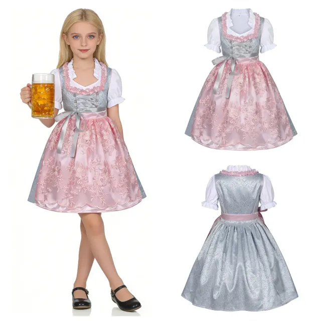 Retro-Oktoberfest-Kleid-Set für Mädchen mit Schnürung und Spitzenbesatz.