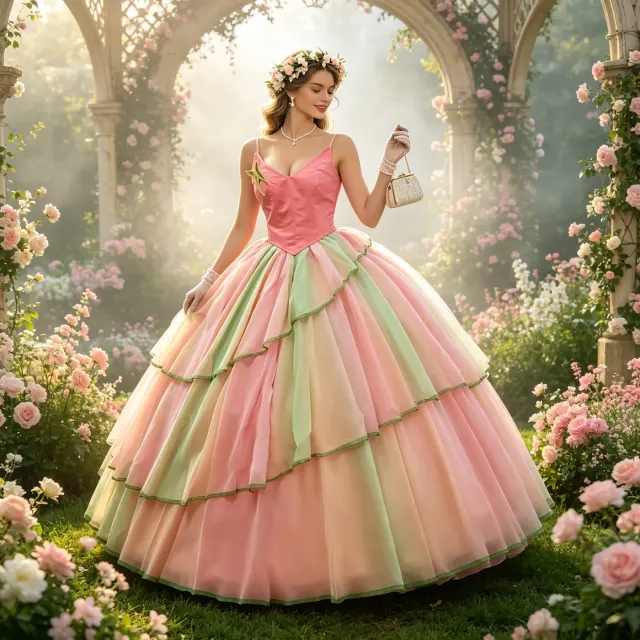 Ein rosa Prinzessinnen-Cosplay-Kleid mit Farbverlauf im Glinda-Stil für Halloween-Rollenspiel.