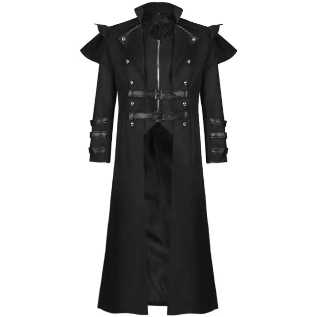 Long trench-coat gothique à fente zippée pour cosplay d'Halloween détail 2