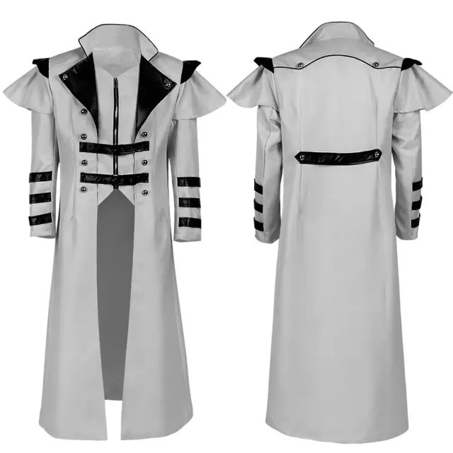 Long trench-coat gothique à fente zippée pour cosplay d'Halloween détail 18