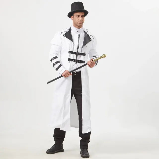 Long trench-coat gothique à fente zippée pour cosplay d'Halloween détail 19