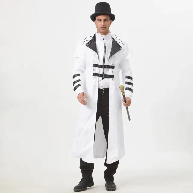 Long trench-coat gothique à fente zippée pour cosplay d'Halloween détail 22