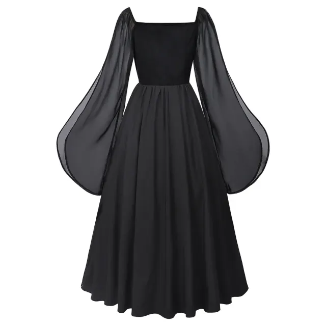 detalle de Vestido largo gótico de bruja oscura con mangas acampanadas para cosplay de Halloween 7
