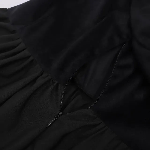 detalle de Vestido largo gótico de bruja oscura con mangas acampanadas para cosplay de Halloween 10