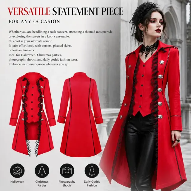 Gothic Lace-Trim Tailcoat Medieval Cosplay Costume detail 5