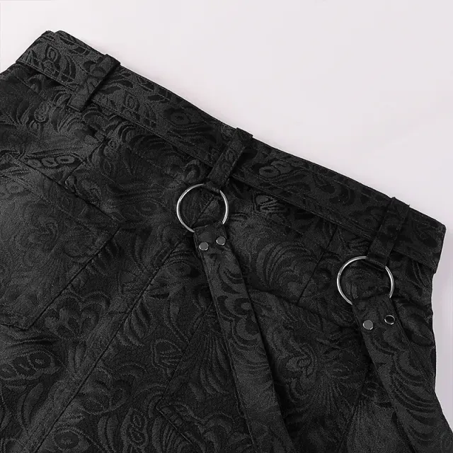 Demi-jupe pour homme gothique punk en jacquard à bords bruts avec ceinture détail 6
