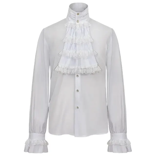 Chemise à volants gothique à col montant et cravate pour costume de scène détail 3