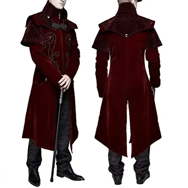 Mittellanger Gothic-Frack aus Wildlederimitat für Halloween-Cosplay Detail 2