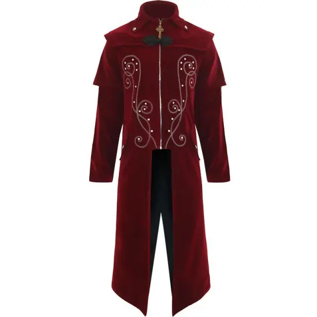 Mittellanger Gothic-Frack aus Wildlederimitat für Halloween-Cosplay Detail 3