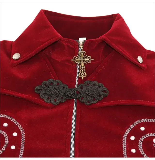 Mittellanger Gothic-Frack aus Wildlederimitat für Halloween-Cosplay Detail 6