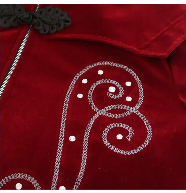 Mittellanger Gothic-Frack aus Wildlederimitat für Halloween-Cosplay Detail 8