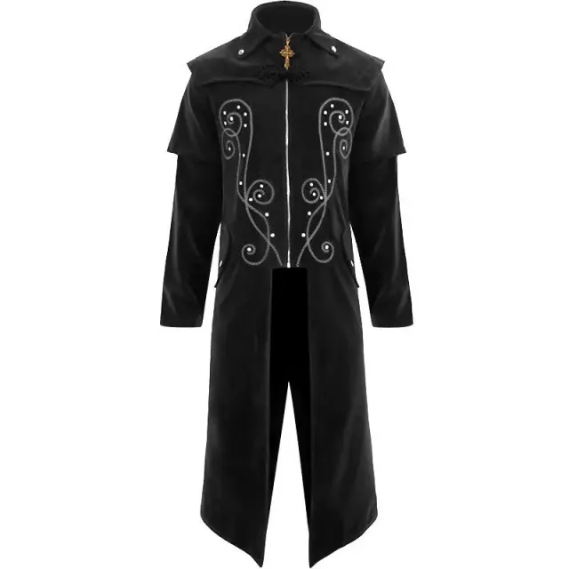 Mittellanger Gothic-Frack aus Wildlederimitat für Halloween-Cosplay Detail 13