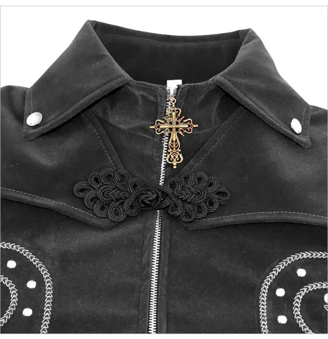 Mittellanger Gothic-Frack aus Wildlederimitat für Halloween-Cosplay Detail 15