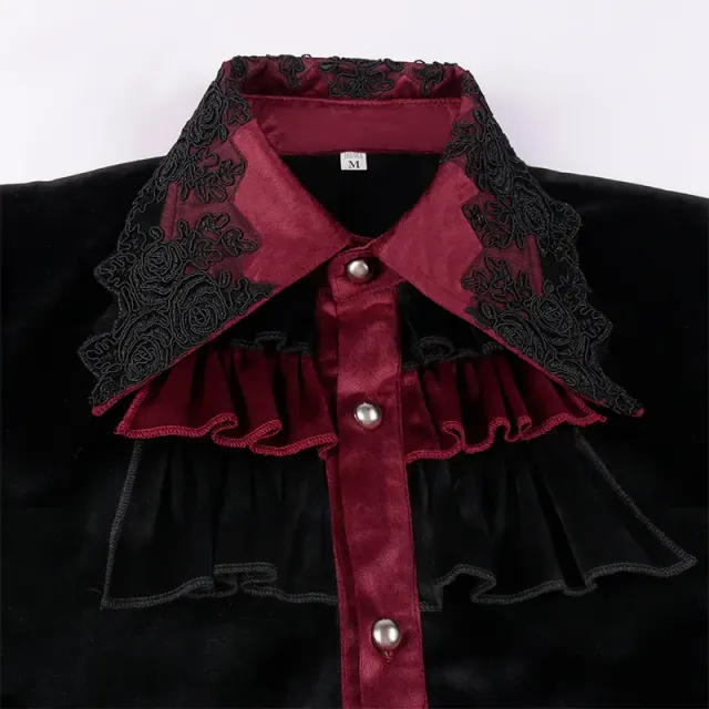 Chemise gothique en velours à bordure de dentelle pour cosplay Halloween détail 4