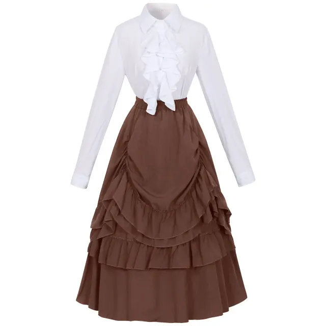 Gothic Victorian Cosplay Lace Blouse and Vintage Skirt Set detail 7