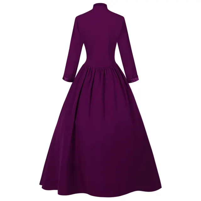Robe de cour gothique victorienne à col montant et manches longues pour femme détail 8