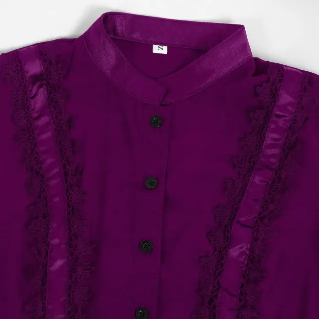 Robe de cour gothique victorienne à col montant et manches longues pour femme détail 9