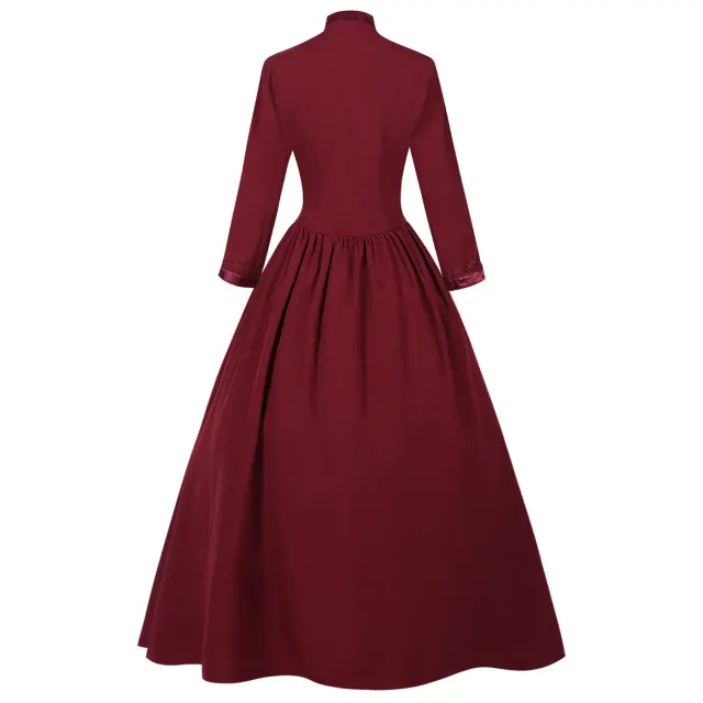Robe de cour gothique victorienne à col montant et manches longues pour femme détail 14