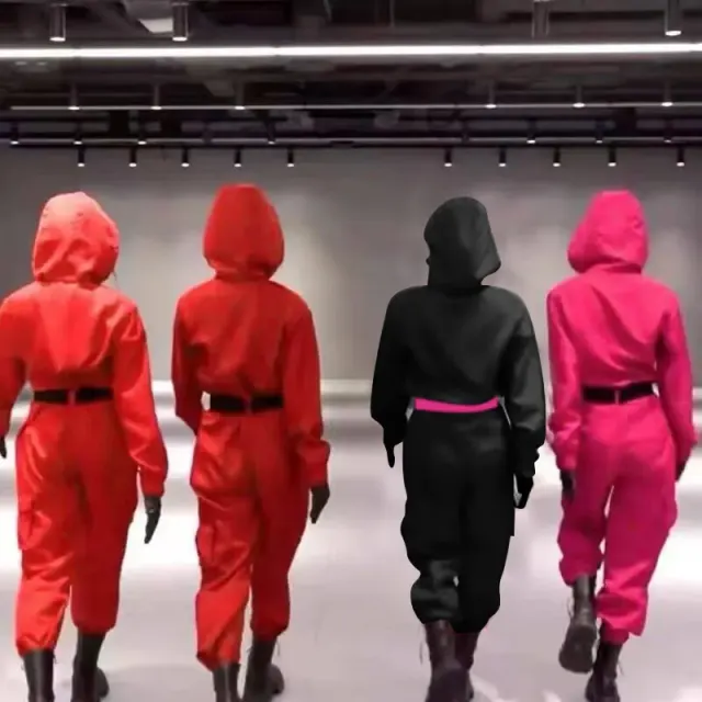Unisex-Halloween-Cosplay-Jumpsuit mit Gürtel und Handschuhen Detail 1