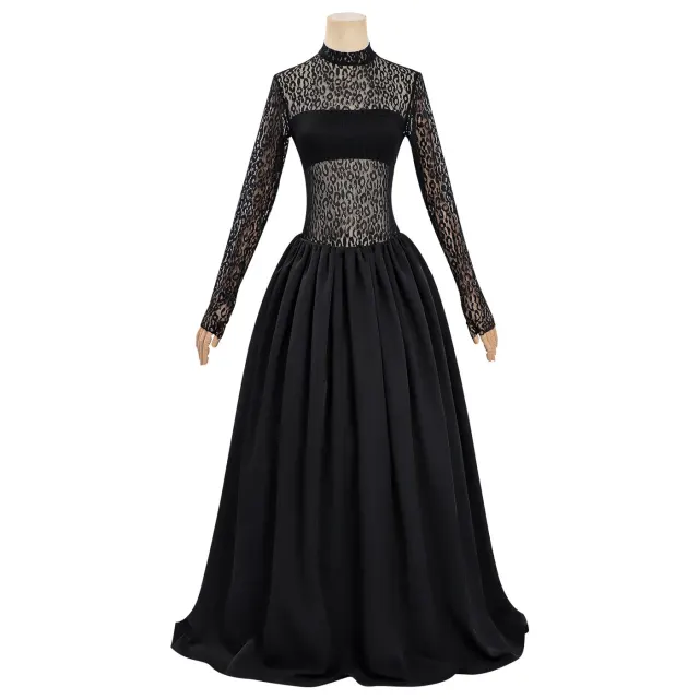 Halloween Leopard Print Sheer Lace Long Sleeve Evening Dress detail 1
