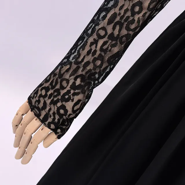 Halloween Leopard Print Sheer Lace Long Sleeve Evening Dress detail 6