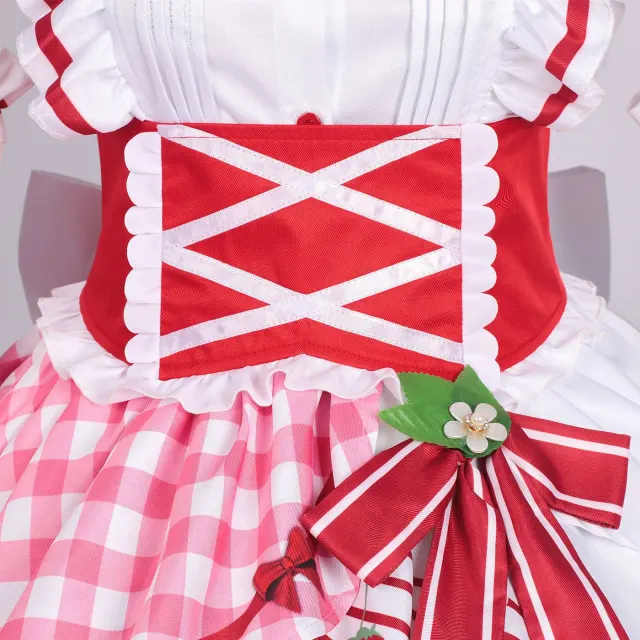 detalle de Vestido Lolita tipo tarta de fresa para mujer, para Halloween, escenario y cosplay 6