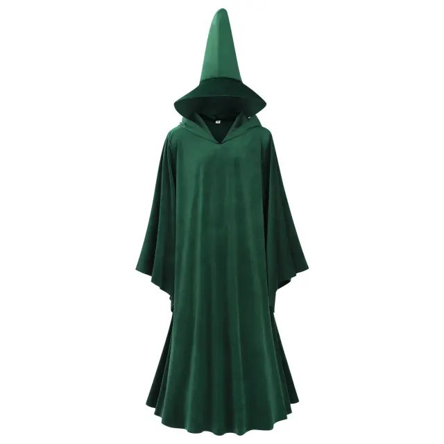 Halloween Medieval Hooded Velvet Robe Wizard Cosplay Costume detail 1