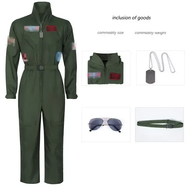 Halloween-Pilotenoverall-Kostüm mit Gürtel, präsentiert als Unisex-Cosplay-Outfit für Partys und Auftritte.