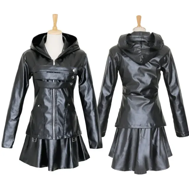 Conjunto de disfraz cosplay de Touka, de anime japonés Ghoul, para mujer, en el que se muestran las opciones de estilo de atuendo, peluca y máscara.